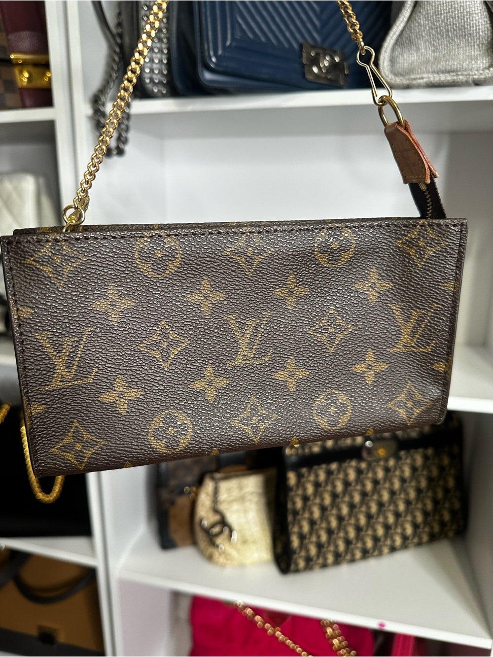 Louis Vuitton Brown Monogram Canvas Gold Chain Shoulder Bag - Picture 2 of 6